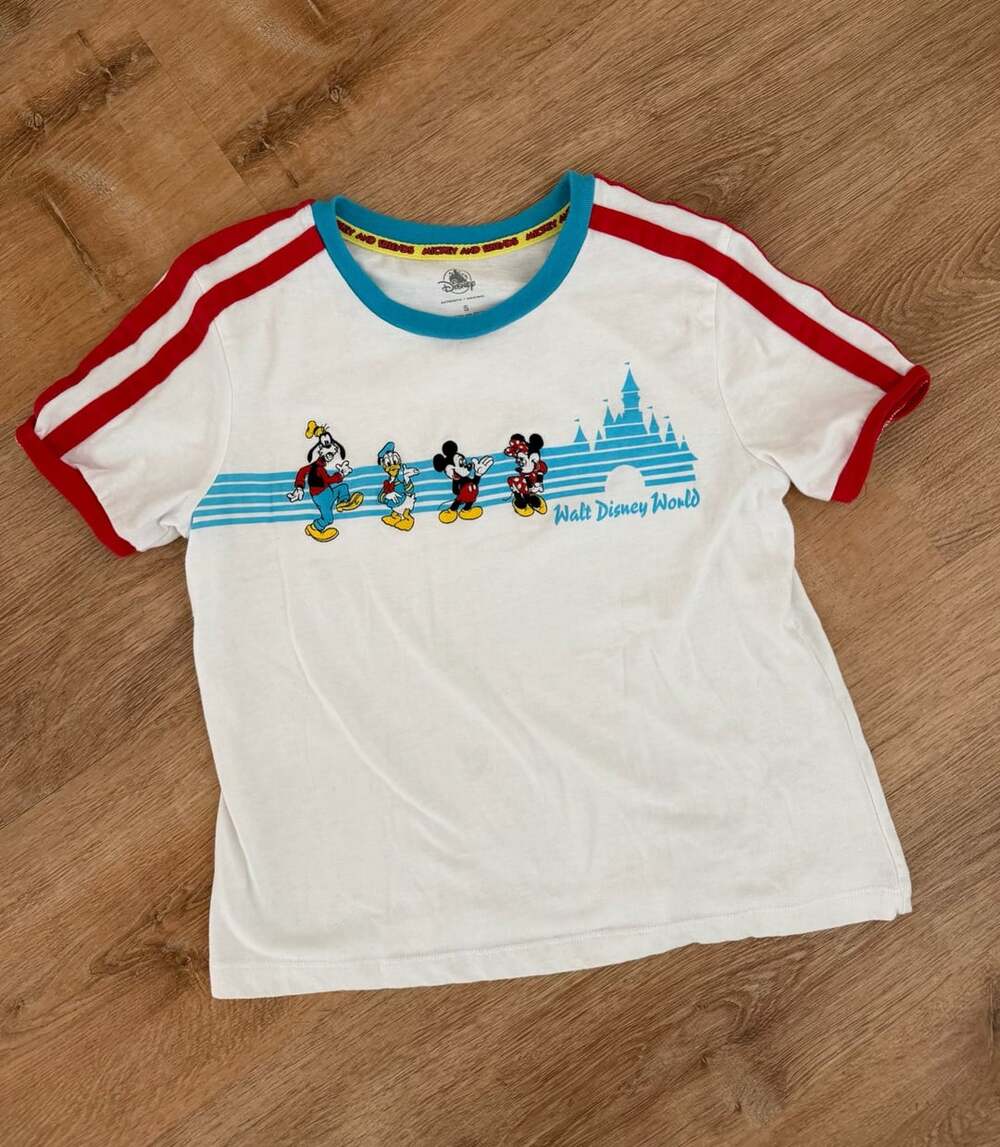 Disney Walt Disney World Ringer T-Shirt Size S White Mickey and Friends